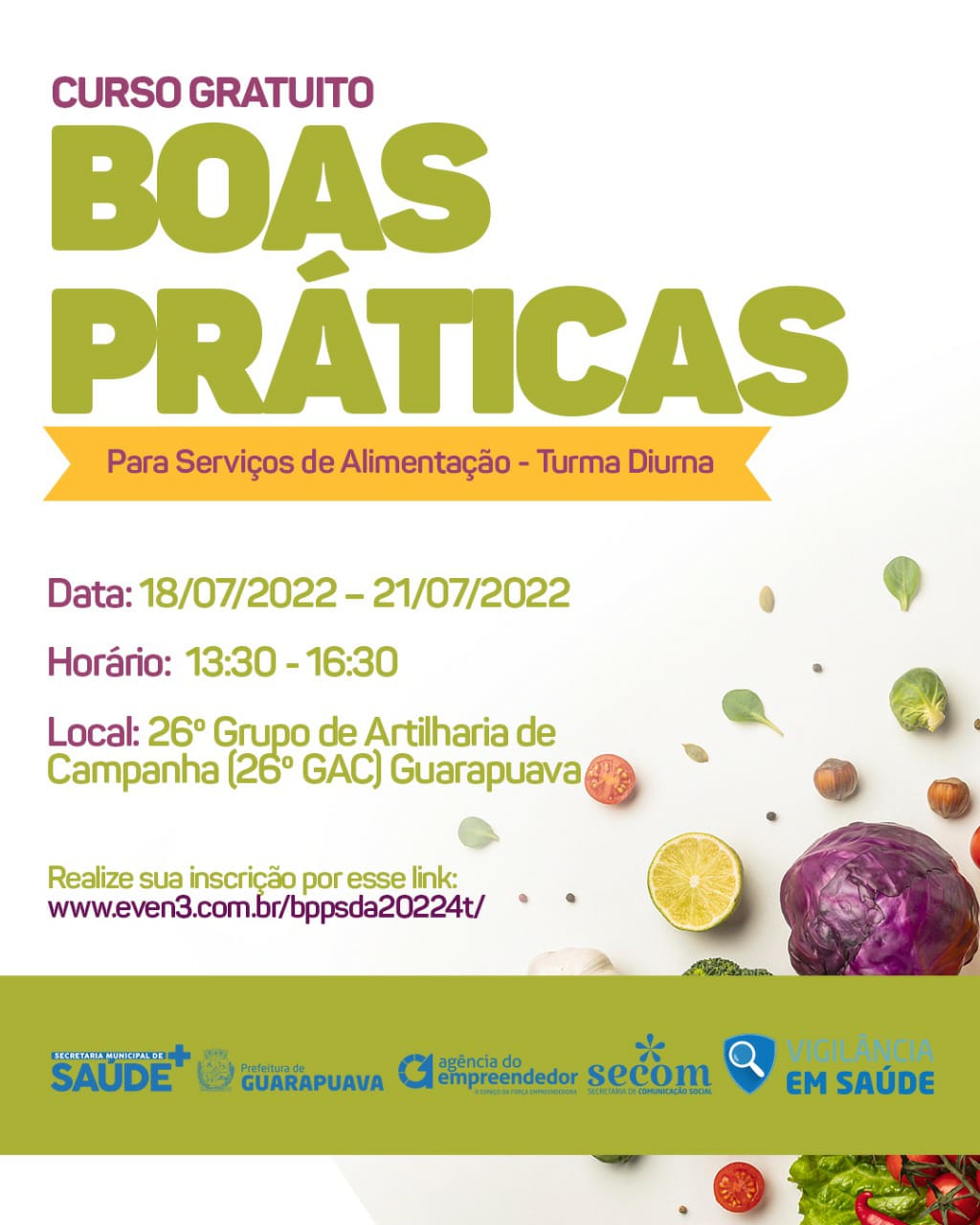 Inscrições abertas para o curso Boas Práticas Para o Serviço de Alimentação